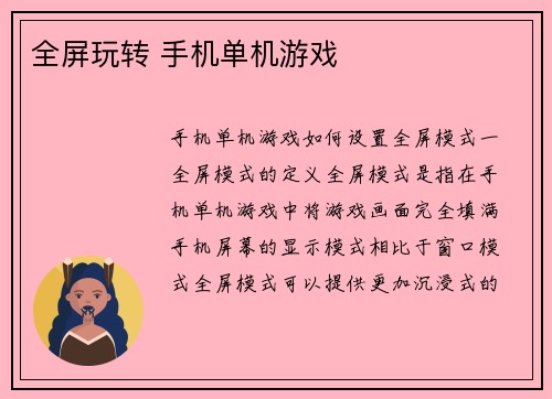 全屏玩转 手机单机游戏